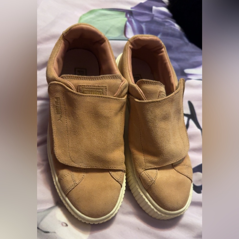 Suede puma velcro rose gold sneakers size 8.5